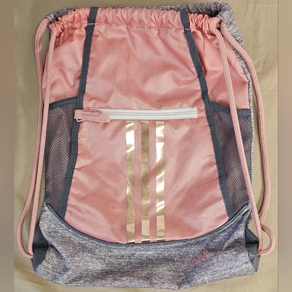 Adidas Drawstring Backpack Pink/Grey Heather - Sport Sackpack Gym Bag